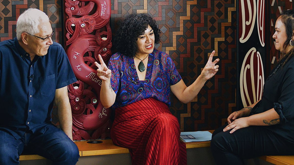 Ngā Tāonga Tuku Iho, Behind the scenes of episode five, with Dr David Tipene-Leach, Waitangi Teepa, and Khali Meari, 2021. Photo by and courtesy of Kahu Kutia (1).jpg